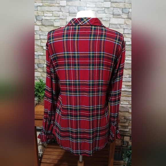 Sanctuary Red‎ Plaid Generation Boyfriend Snap Button Down Shirt Large Western - Picture 3 of 7